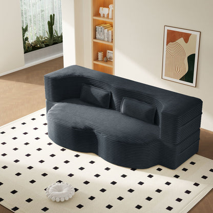 Twin floor futon sofa by HouseOfZazla with 2 pillows, convertible mattress in blue ribbed fabric on Tampa Home & Garden Store