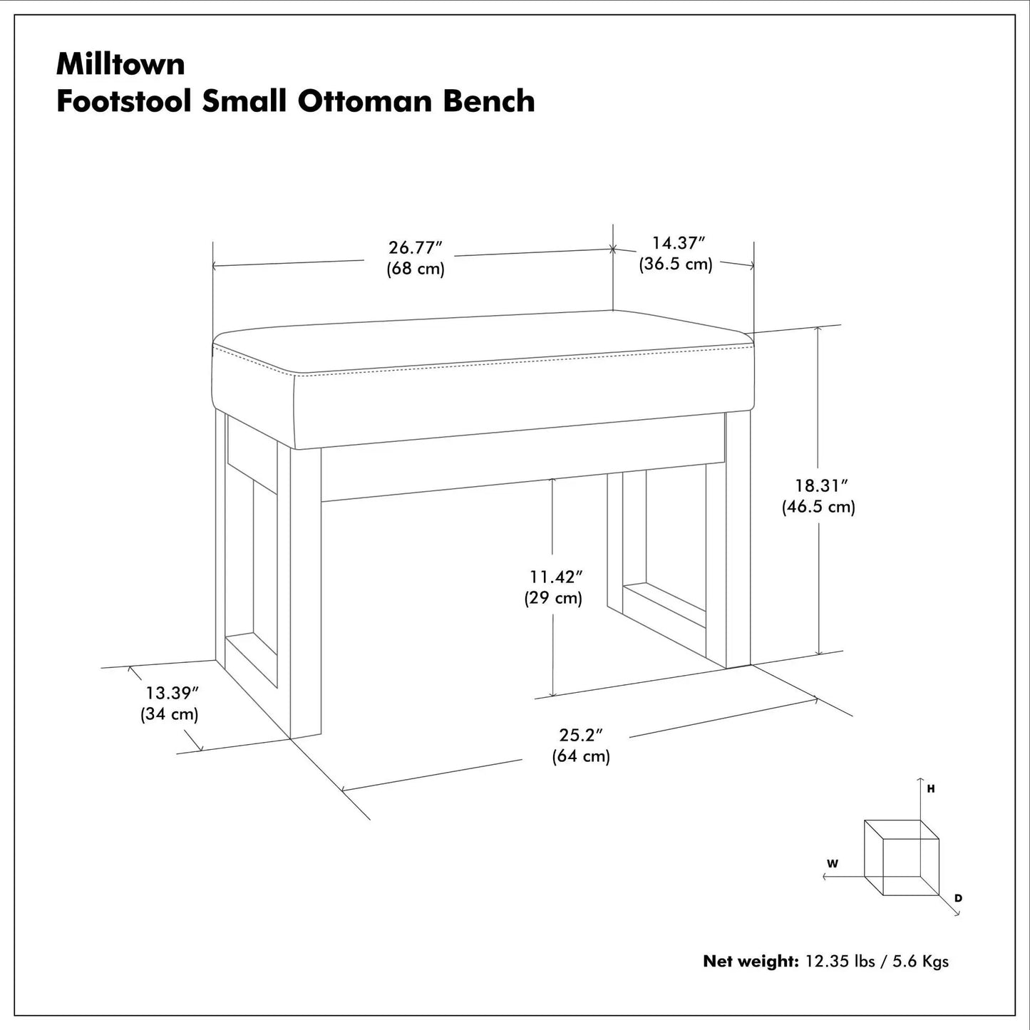 Milltown Upholstered Ottoman Bench With Driftwood