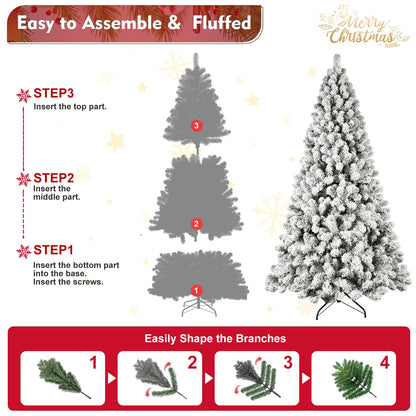 9-Foot Pre-Lit Snow-Flocked Christmas Tree by HouseOfZazla white flocked branches easy assembly on Tampa Home & Garden Store