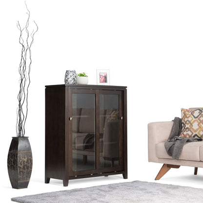 Cosmopolitan handcrafted medium storage cabinet dark espresso finish with glass front doors on Tampa Home & Garden Store