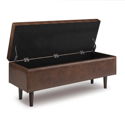 Shay Large Square Coffee Table Storage Ottoman brown leatherette with open hinged lid style on Tampa Home & Garden Store