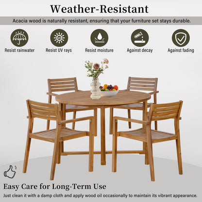 Five Piece Outdoor Dining Set with Acacia Wood