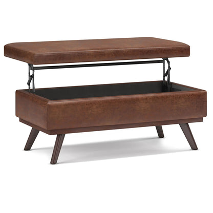 Owen lift-top large leather storage coffee table ottoman, brown mid-century style on Tampa Home & Garden Store