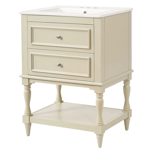 Bathroom vanity with sink, cream finish, 2 drawers and open shelf by Unique Piece Furniture on Tampa Home & Garden Store