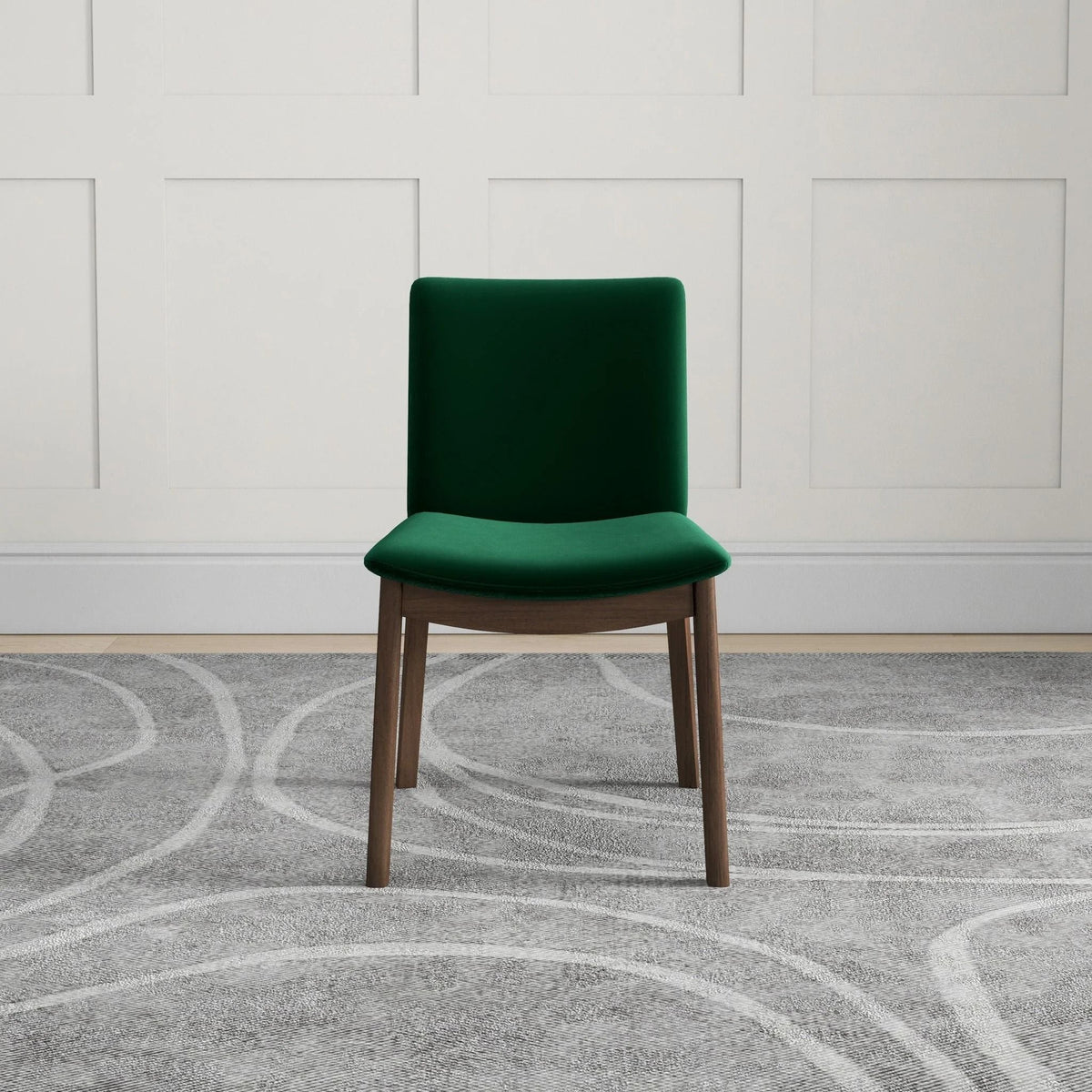 Mid-Century Modern solid wood dining chair set in green fabric upholstery HouseOfZazla on Tampa Home & Garden Store