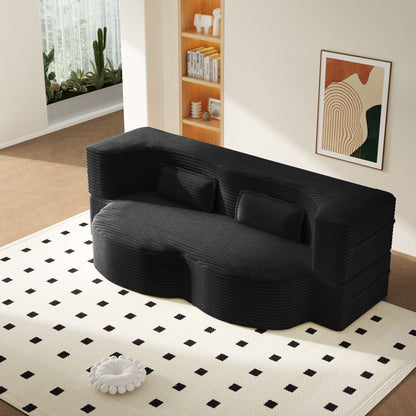 HouseOfZazla modern floor futon sofa with 2 pillows in black textured fabric on Tampa Home & Garden Store