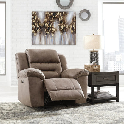 Stoneland Power Recliner, brown leather upholstery, by Unique Piece Furniture in living room on Tampa Home & Garden Store