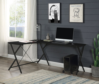 Dazenus Computer Desk black corner desk with metal legs and computer monitor setup on Tampa Home & Garden Store