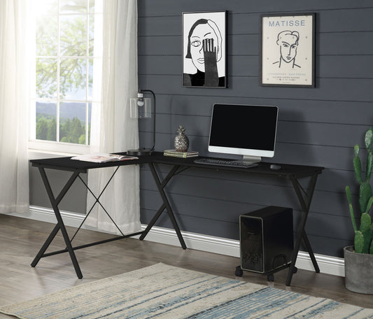 Dazenus Computer Desk black corner desk with metal legs and computer monitor setup on Tampa Home & Garden Store