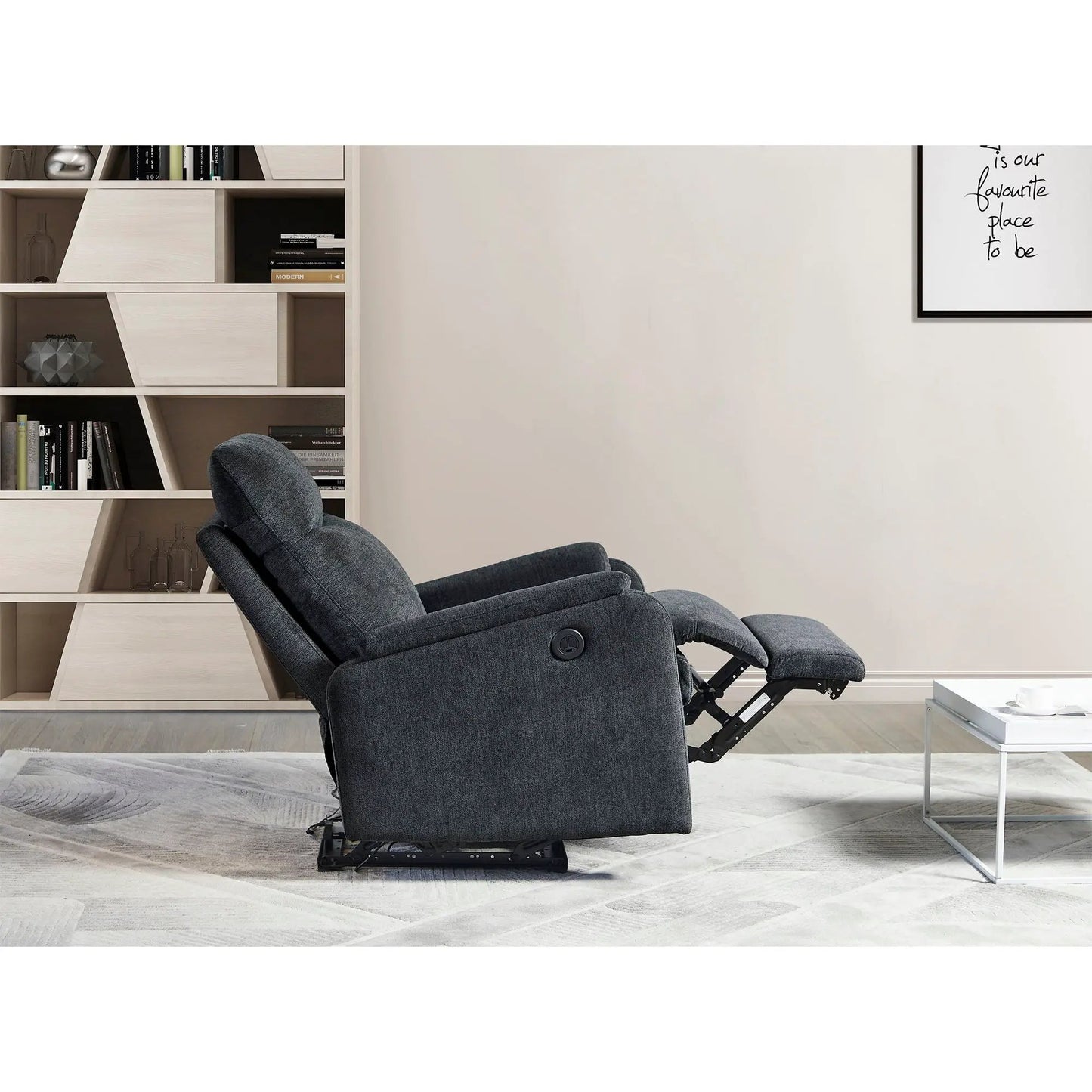 Power recliner chair in dark gray fabric with easy control by Unique Piece Furniture on Tampa Home & Garden Store