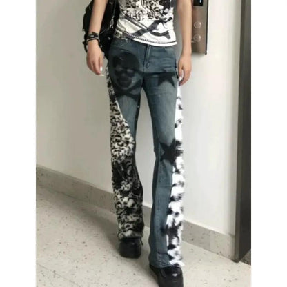 Retro washed skull leopard print skinny jeans by FLIPSTYLEZLLC with leopard side panels on Tampa Home & Garden Store