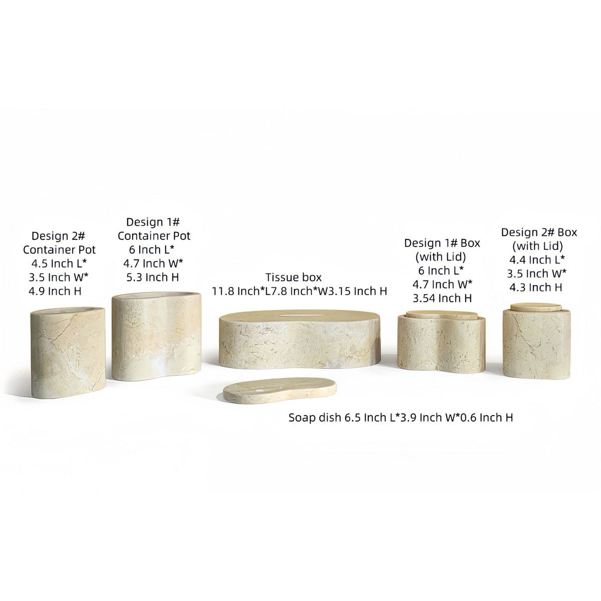 Elegant natural marble bathroom accessories set by HouseOfZazla; containers with lids on Tampa Home & Garden Store