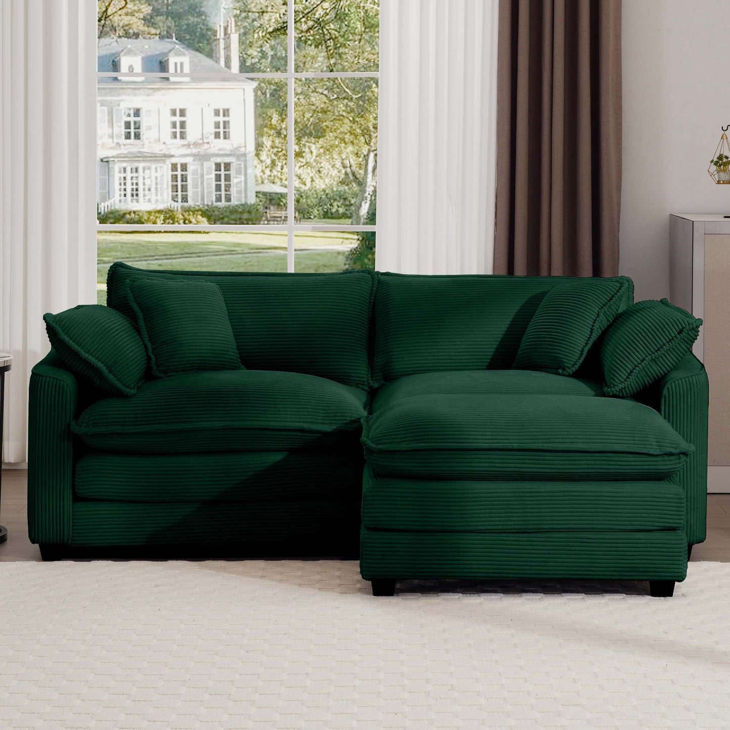 Modern Oversized Modular Cushion Sofa With Ottoman, green corduroy, 2-piece set by HouseOfZazla on Tampa Home & Garden Store