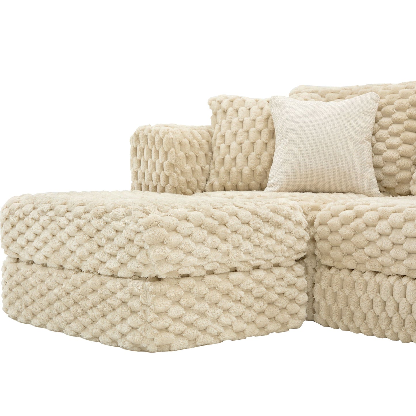 Modular Sectional Sofa beige chunky knit fabric with textured pillow by HouseOfZazla on Tampa Home & Garden Store