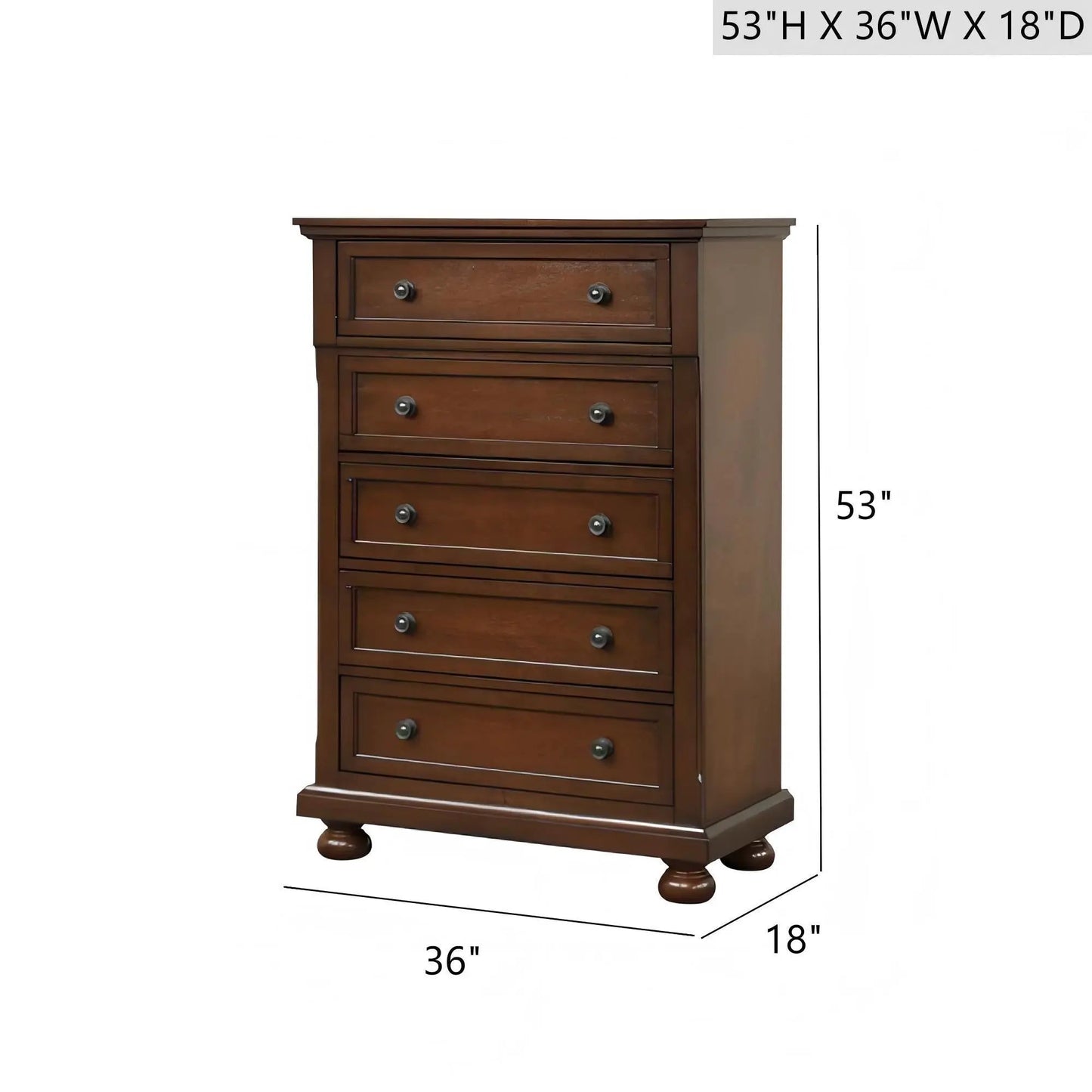 Meade Chest accent chest by Unique Piece Furniture in brown wood with metal knob pulls and bun feet on Tampa Home & Garden Store