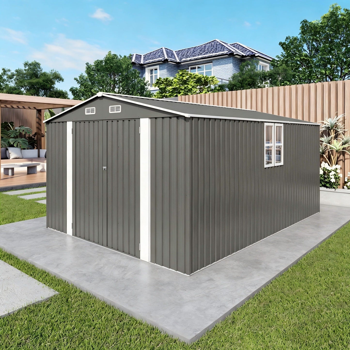 Outdoor Metal Storage Shed With Lockable Doors