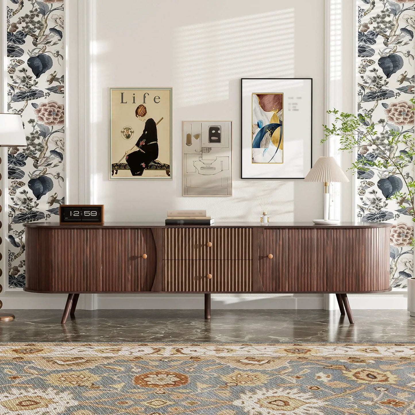 70in TV Stand with tambour doors and fluted drawers dark brown by Unique Piece Furniture on Tampa Home & Garden Store