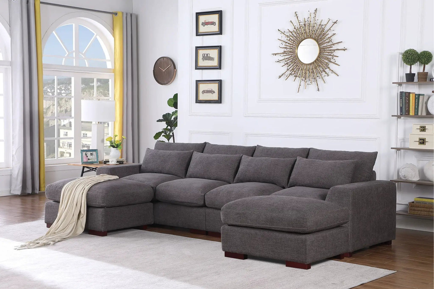 Tatman Linen Blend Sectional with 2 ottomans in dark gray by Unique Piece Furniture, 3-piece set on Tampa Home & Garden Store