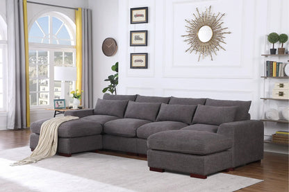 Tatman Linen Blend Sectional with 2 ottomans in dark gray by Unique Piece Furniture, 3-piece set on Tampa Home & Garden Store