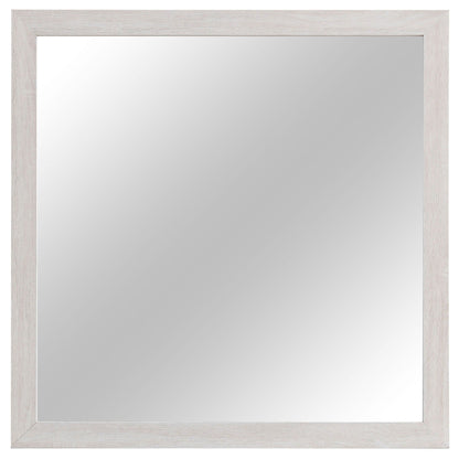 Geary slatted headboard panel by HouseOfZazla, light wood frame with large mirror, 4-piece set on Tampa Home & Garden Store