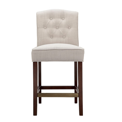 Tufted counter stool with tan button tufted back 24–27 in height HouseOfZazla dark wood legs on Tampa Home & Garden Store