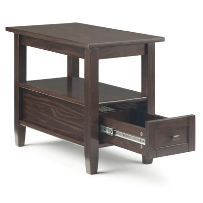 Warm Shaker handcrafted coffee table in dark brown with open shelf and sliding drawer on Tampa Home & Garden Store