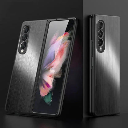 Galaxy Flip Metal Cover Phone Case, brushed metal finish, black, shown in front and back views on Tampa Home & Garden Store
