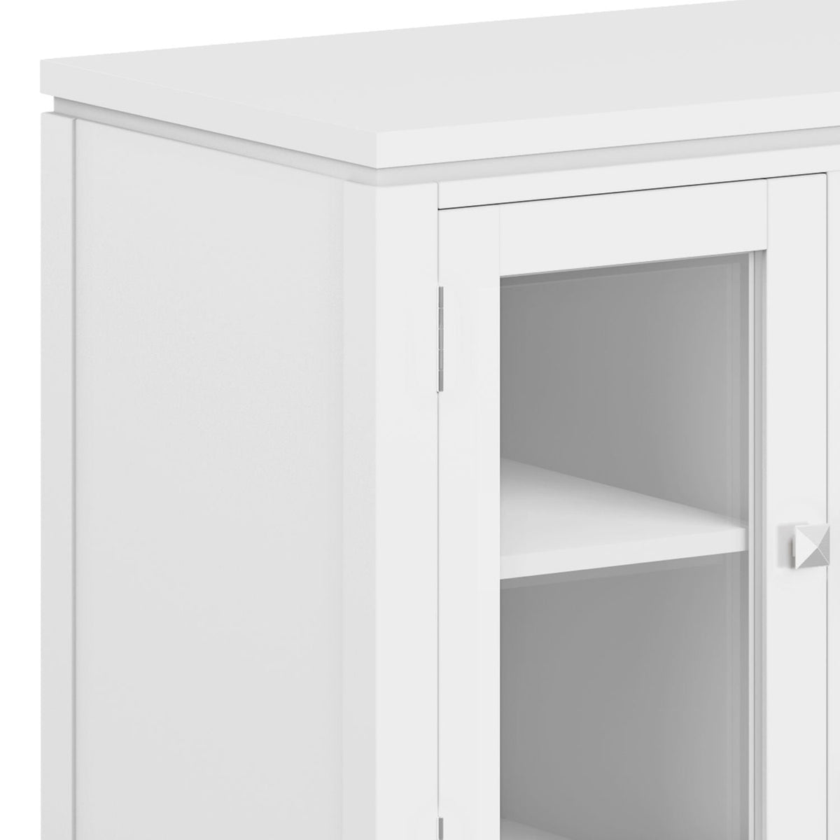 Wide handcrafted solid wood media stand with glass-front cabinet in white by HouseOfZazla on Tampa Home & Garden Store