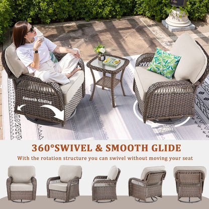 Outdoor Glider Chairs Set of 2 brown wicker with beige cushions and glass table HouseOfZazla on Tampa Home & Garden Store