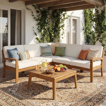 Outdoor Acacia Wood Sectional Sofa Set and Bench