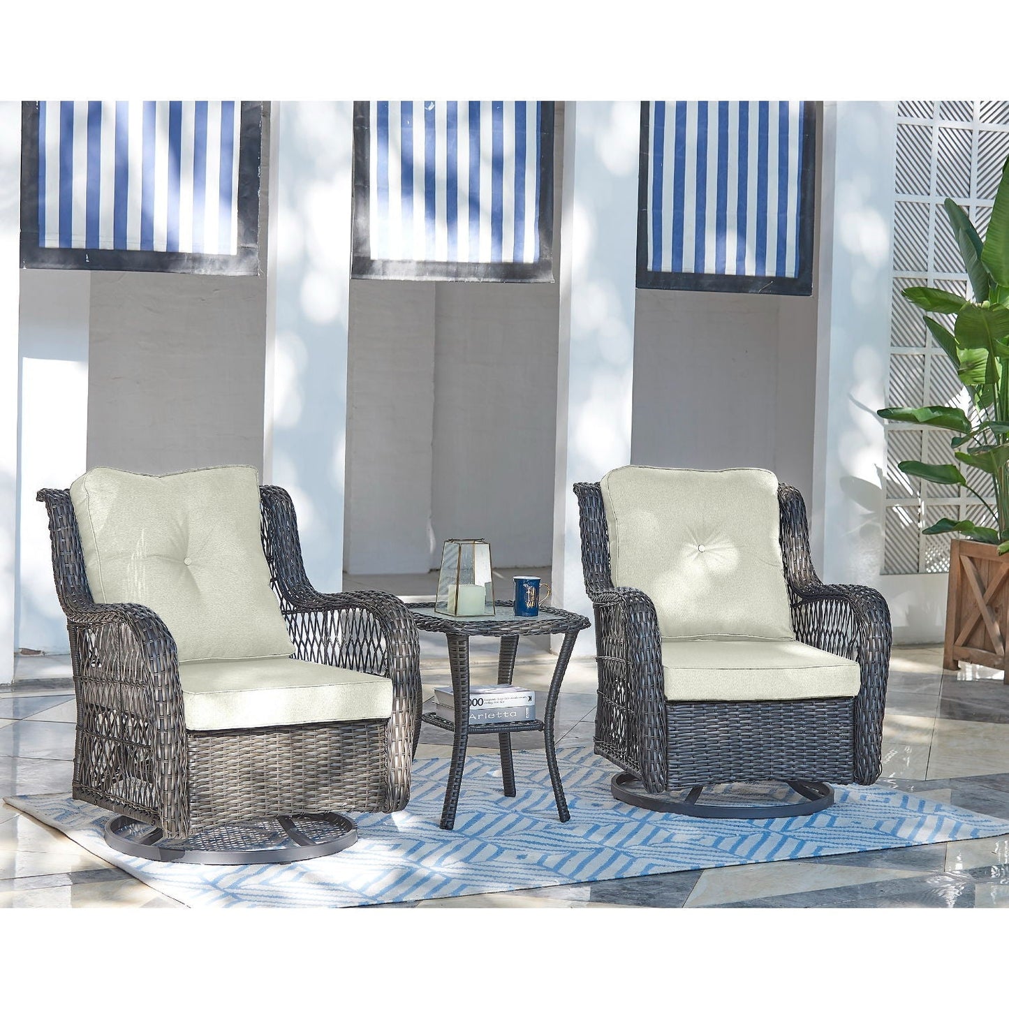 3 Piece Outdoor Patio Set and Swivel Chairs