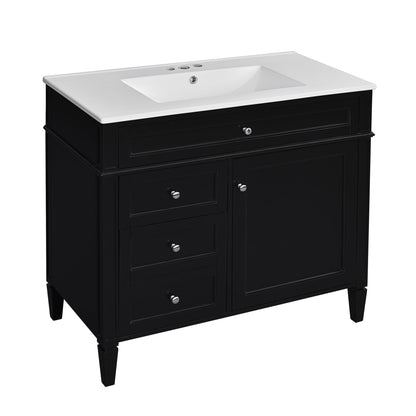 36in bathroom vanity with white ceramic sink, black cabinet, multiple drawers by HouseOfZazla on Tampa Home & Garden Store