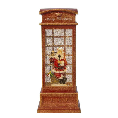 Christmas lighted water phone booth with Santa on the phone, red glitter finish, 3 AA batteries on Tampa Home & Garden Store