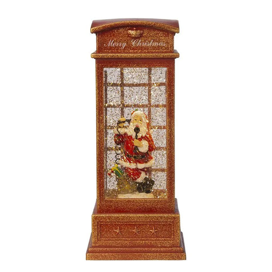 Christmas lighted water phone booth with Santa on the phone, red glitter finish, 3 AA batteries on Tampa Home & Garden Store