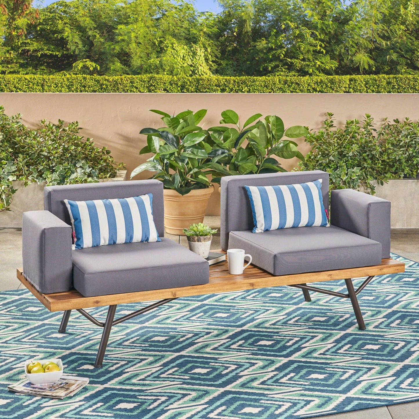 Dark Gray Patio Sofa With Iron Legs and Cushions