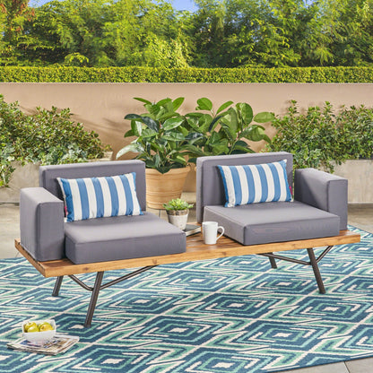 Dark Gray Patio Sofa With Iron Legs and Cushions