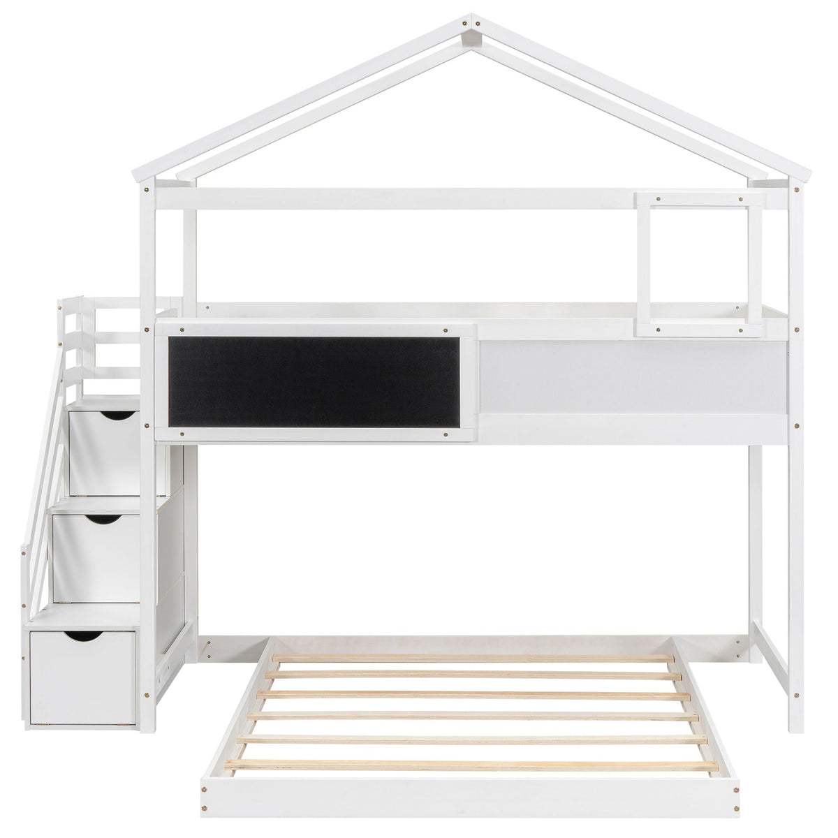 House Style Bunk Bed with Storage Staircase, white finish by HouseOfZazla on Tampa Home & Garden Store