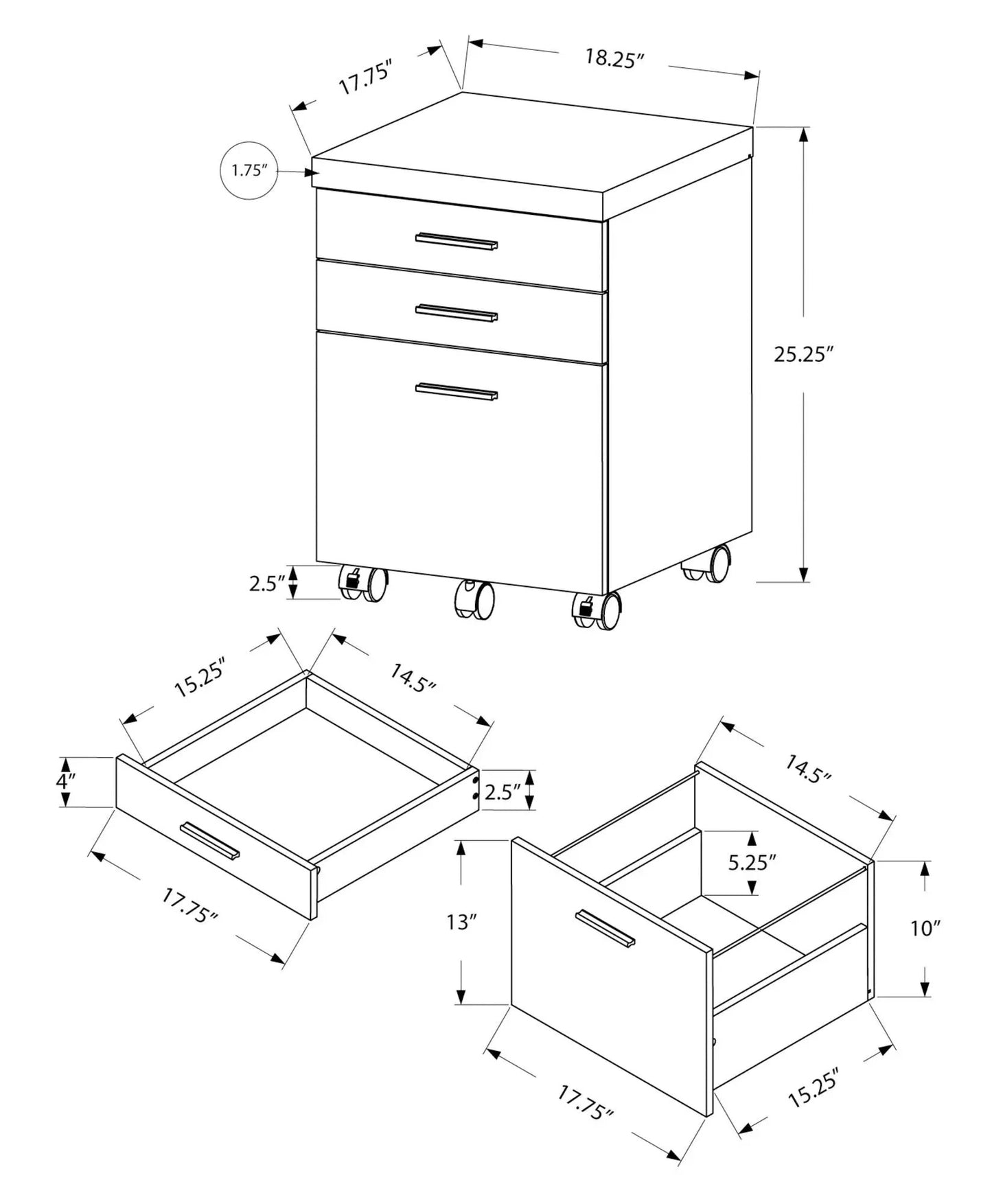 File cabinet with four drawers on caster wheels, rolling mobile storage for office use on Tampa Home & Garden Store