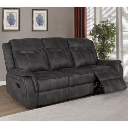 HouseOfZazla Franklin charcoal upholstered padded arm reclining sofa with manual recline on Tampa Home & Garden Store