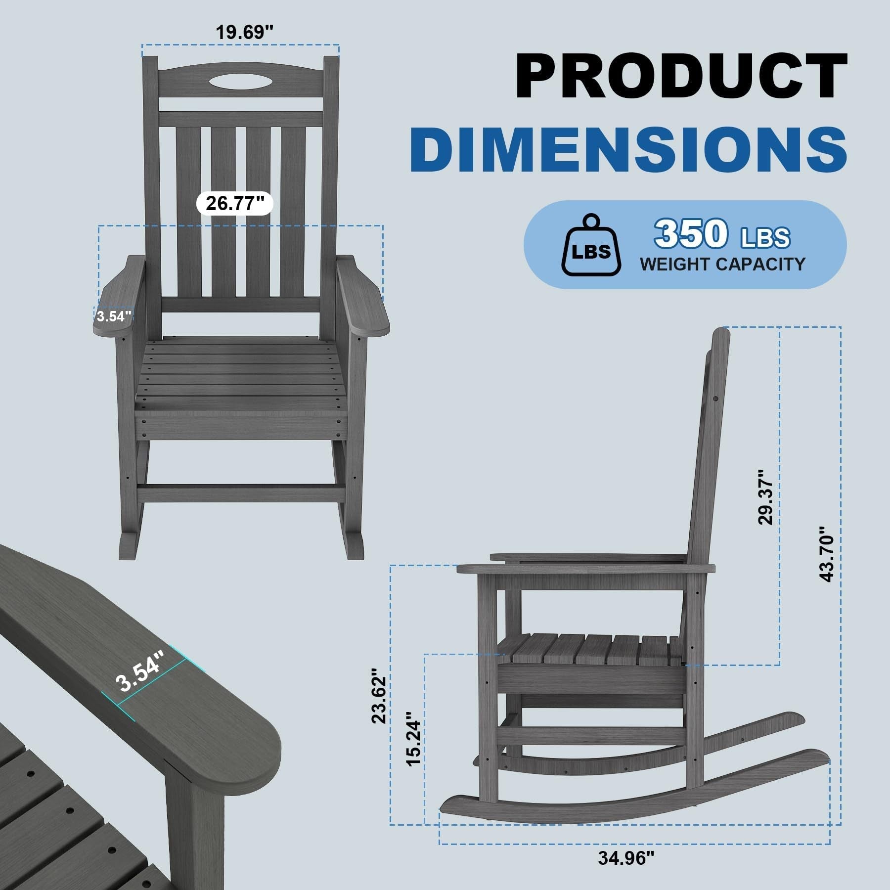 Outdoor Rocking Chair Set of 2 grey HDPE patio rockers for adults by HouseOfZazla on Tampa Home & Garden Store