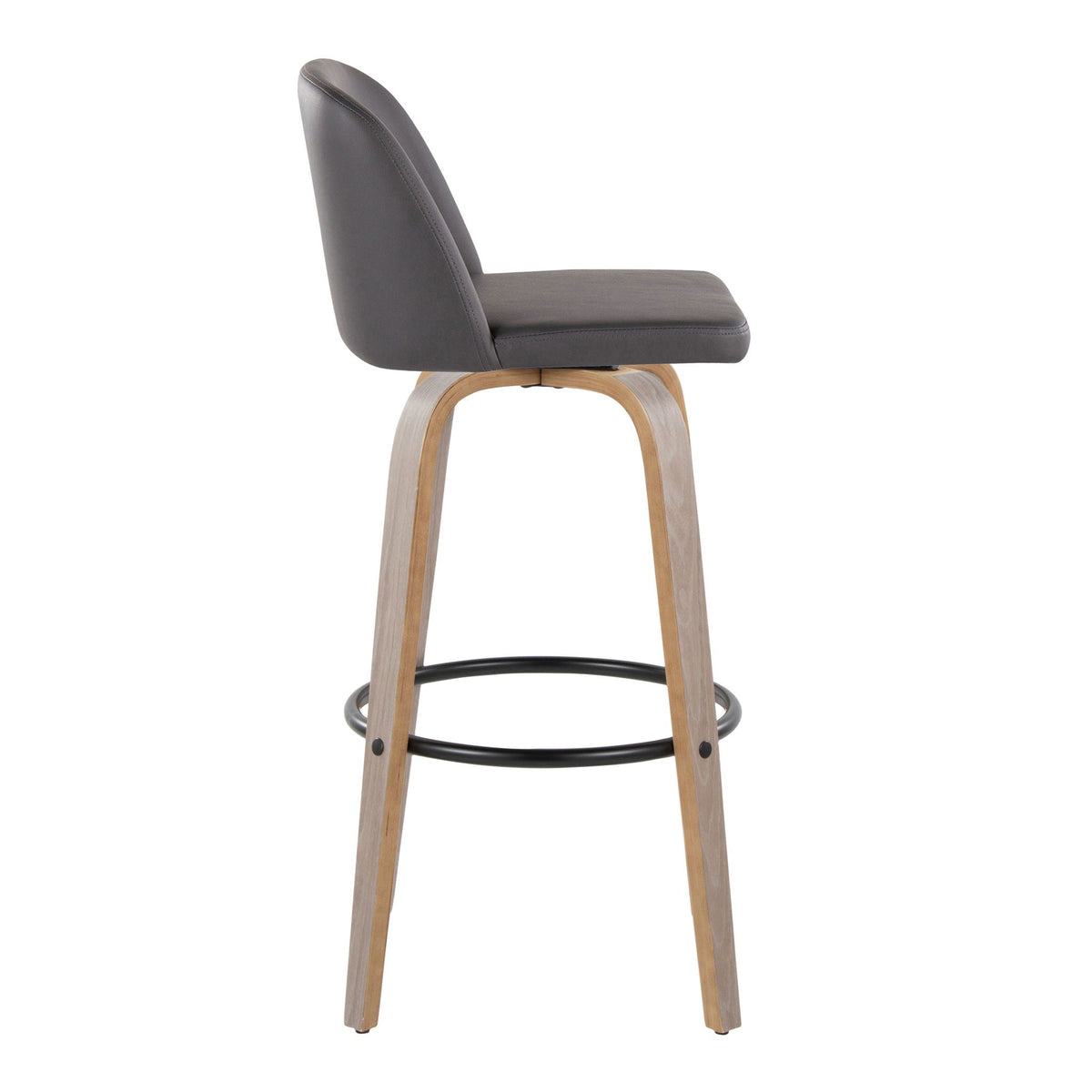 Mid-Century bar stool with swivel footrest in gray leather and wood legs on Tampa Home & Garden Store