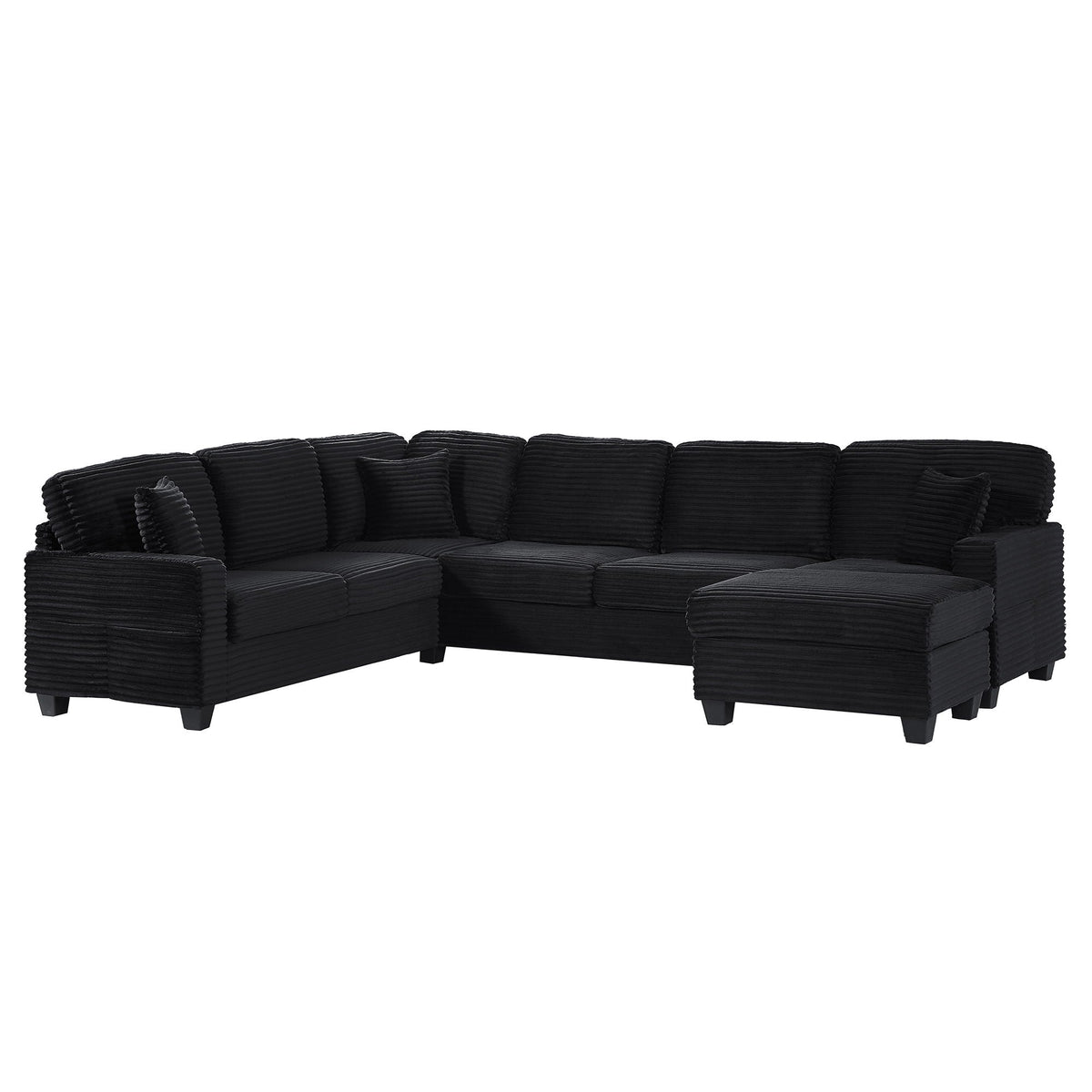 Upholstered U-shaped sectional sofa with movable ottoman and pockets in black HouseOfZazla on Tampa Home & Garden Store