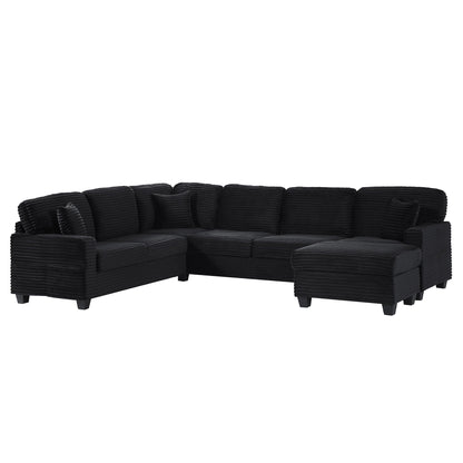 Upholstered U-shaped sectional sofa with movable ottoman and pockets in black HouseOfZazla on Tampa Home & Garden Store