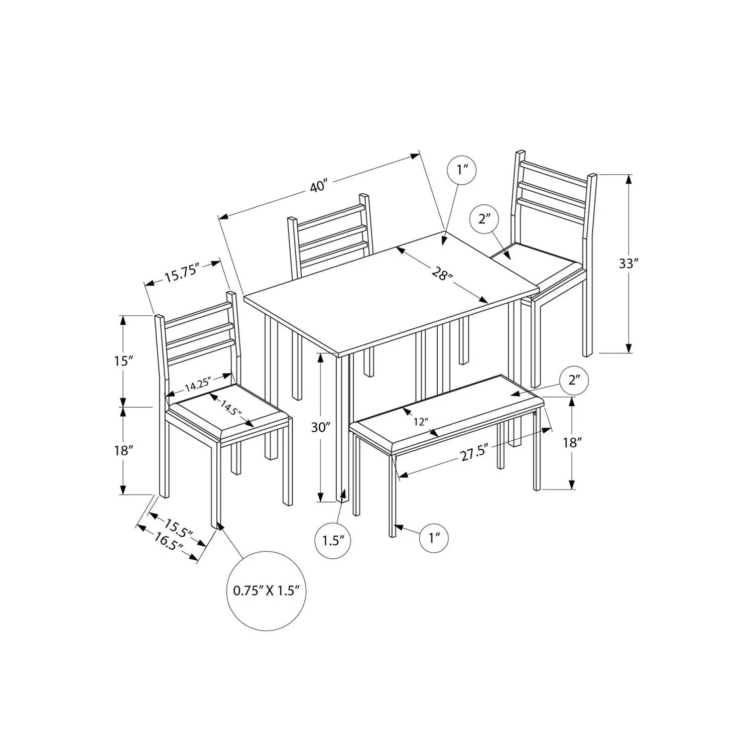 5-piece rectangular dining set diagram with table and four chairs, modern Unique Piece Furniture on Tampa Home & Garden Store
