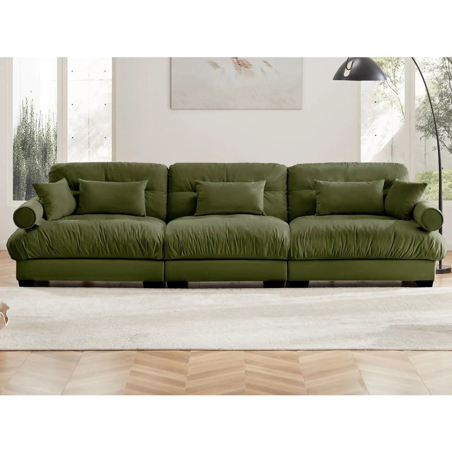 Modern Sofa with bolstered arms and pillows, olive green upholstery Unique Piece Furniture on Tampa Home & Garden Store