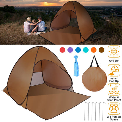 GemGear pop-up beach tent brown shelter anti-UV waterproof canopy 2-3 people with net window on Tampa Home & Garden Store