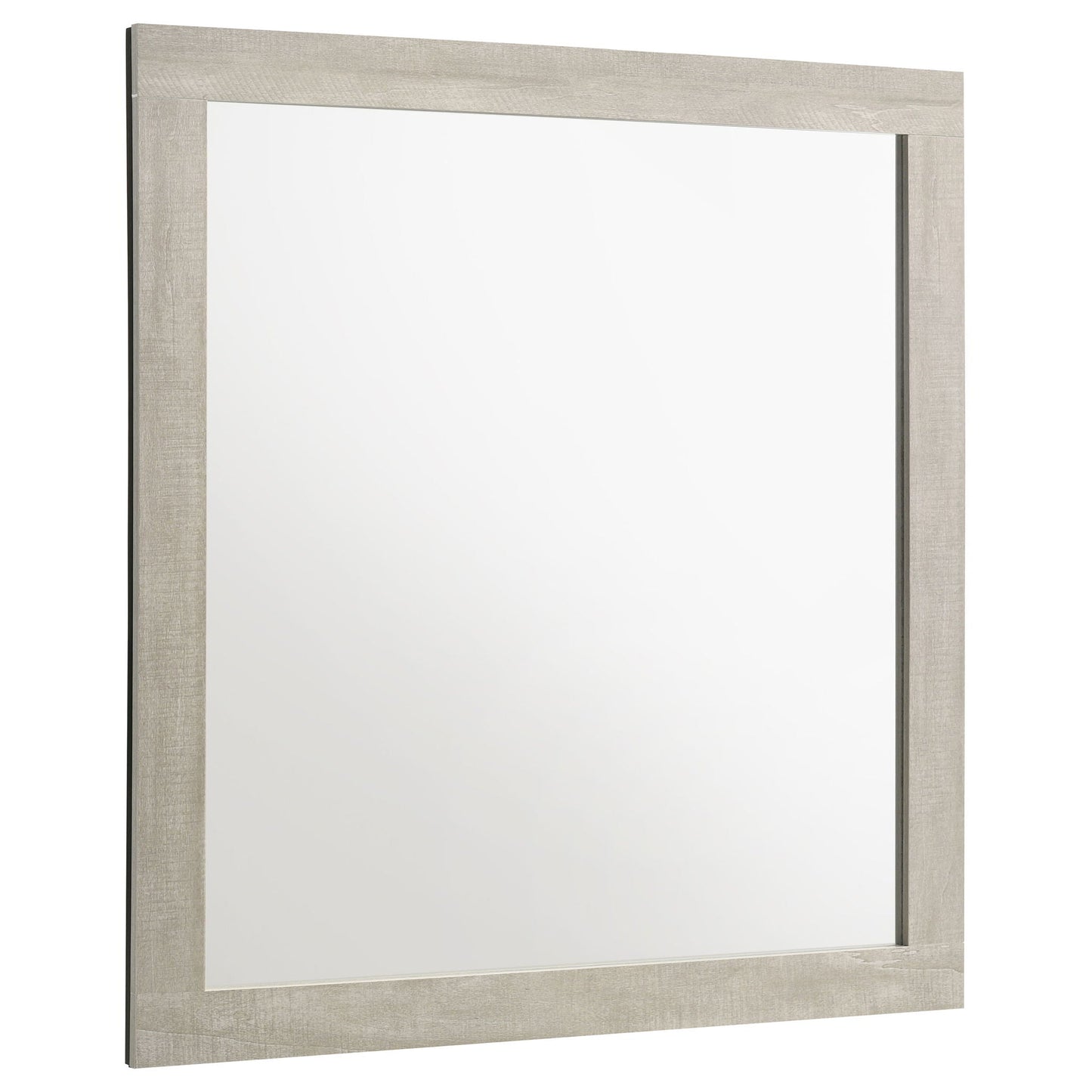 Rustic gray-washed wood-framed wall mirror for bedroom decor on Tampa Home & Garden Store
