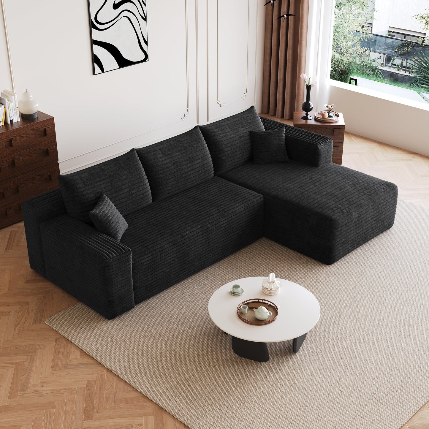 95-inch Cloud Sectional Sofa HouseOfZazla charcoal black fabric minimalist sectional on Tampa Home & Garden Store