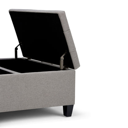Harrison tufted lift-top storage ottoman in grey fabric with black legs on Tampa Home & Garden Store