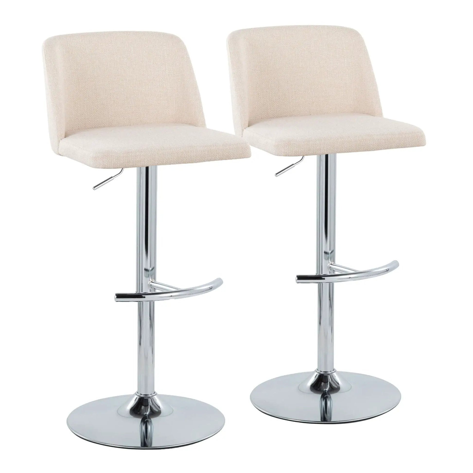 Toriano adjustable bar stool set beige fabric seats with chrome pedestals, set of 2 on Tampa Home & Garden Store